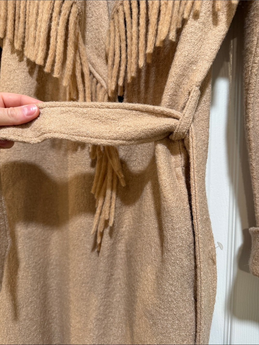 Tahari Camel Fringe Open-Front Cardigan Sweater - Picture 5 of 12